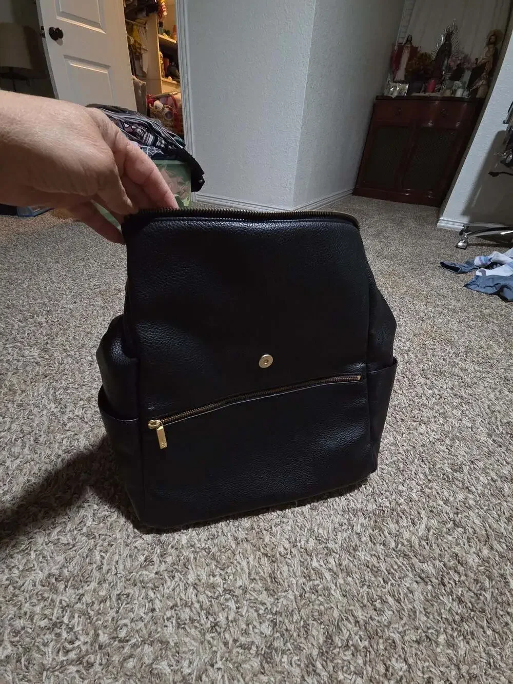 Freshly Picked Classic Diaper Backpack in Black Vegan Leather
